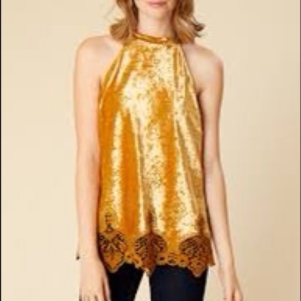 Altar’d State Yellow Velvet Darsie Sleeveless Top